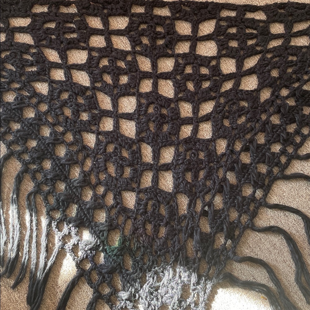 Stevie Nicks Style Bohemian Black Crochet Shawl Fringe Wrap Cottagecore Goth